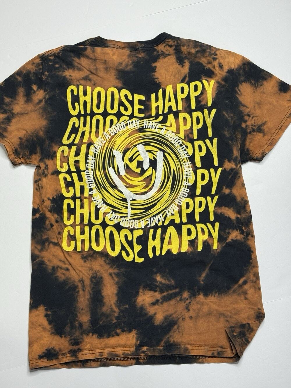 Chemistry Choose Happy T Shirt Mens S Orange Black Tie Dye Smiley Graphic
